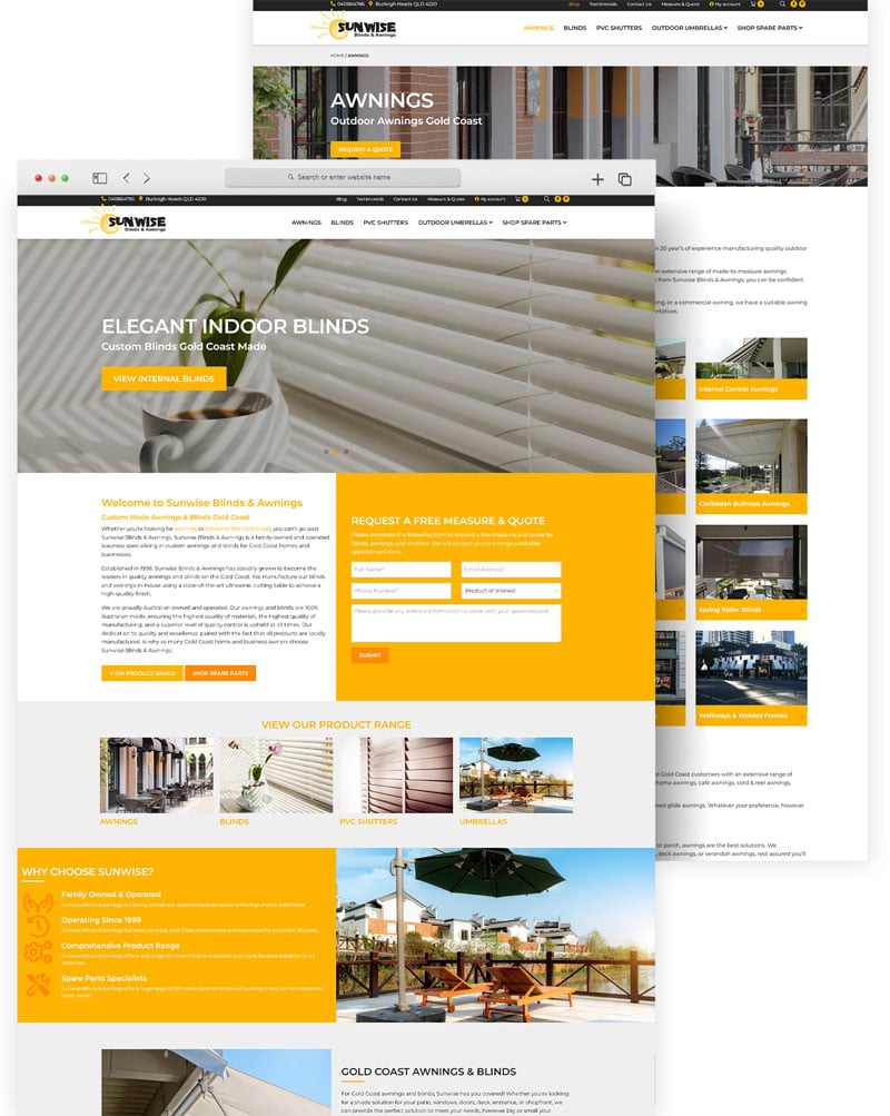 sunwise blinds website design