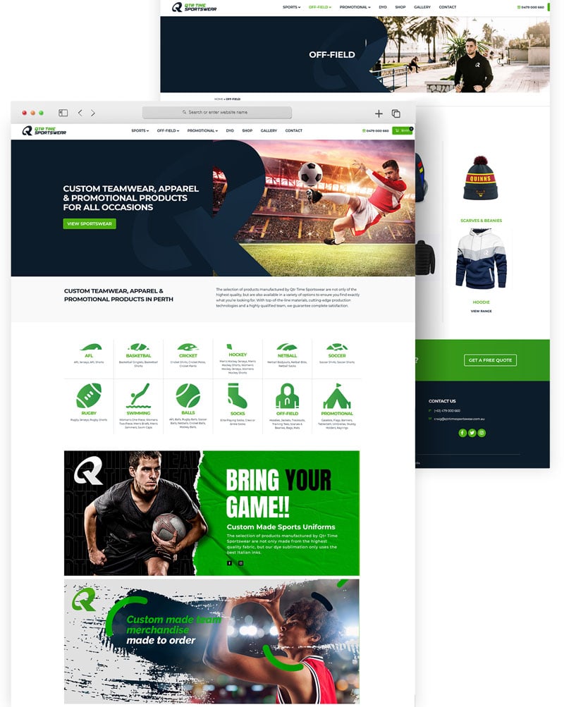 qtr time sportsware website design