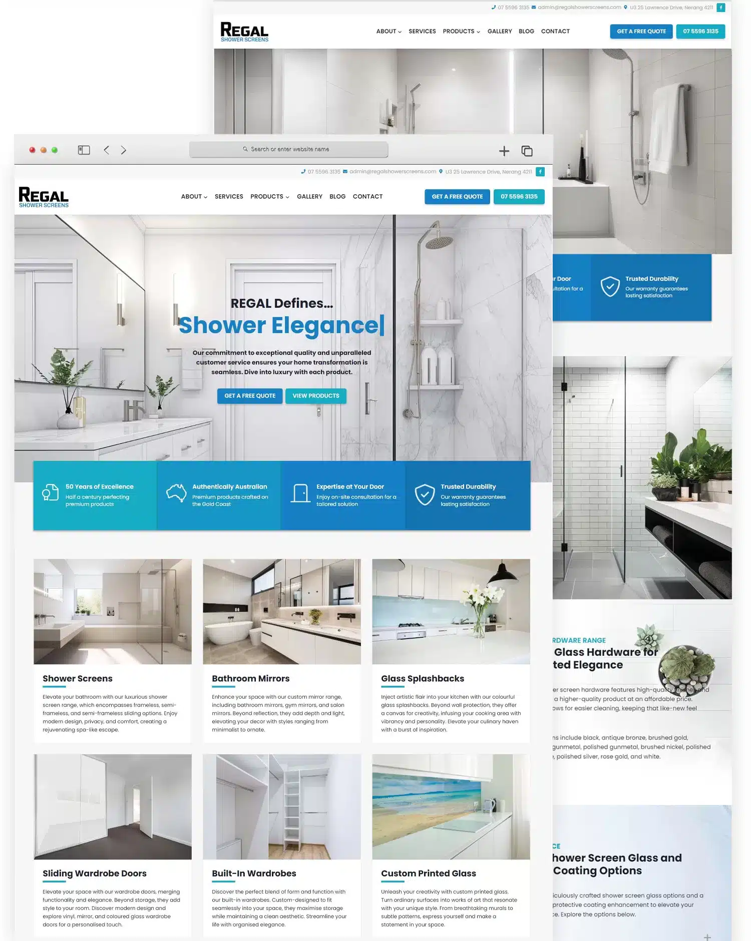 regal shower screens website design